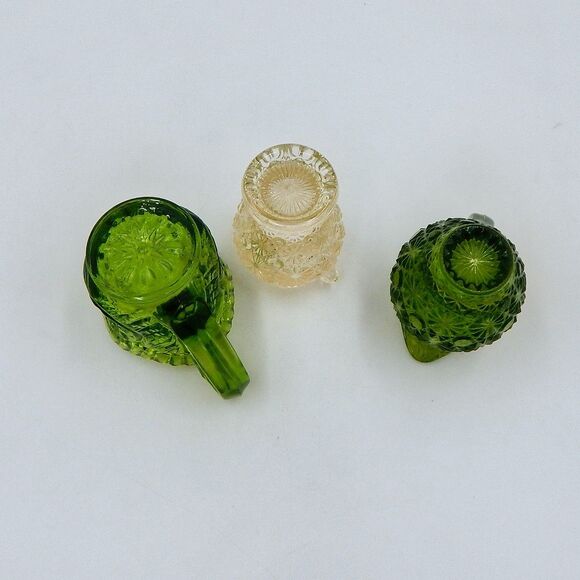 LE Smith Hobstar Daisy Button Avocado Green Petite Small Creamers Pitchers 3PC - Picture 9 of 10